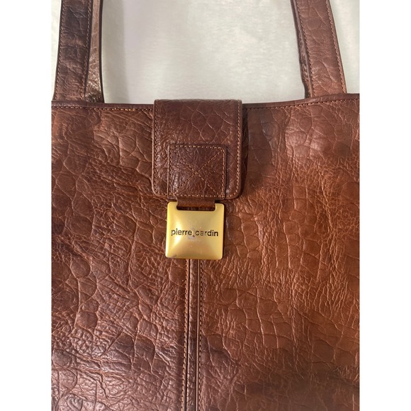 Vtg Pierre Cardin Brown Textured Leather Shoulder Bag Gold Logo Hardware 1970's - Picture 3 of 14